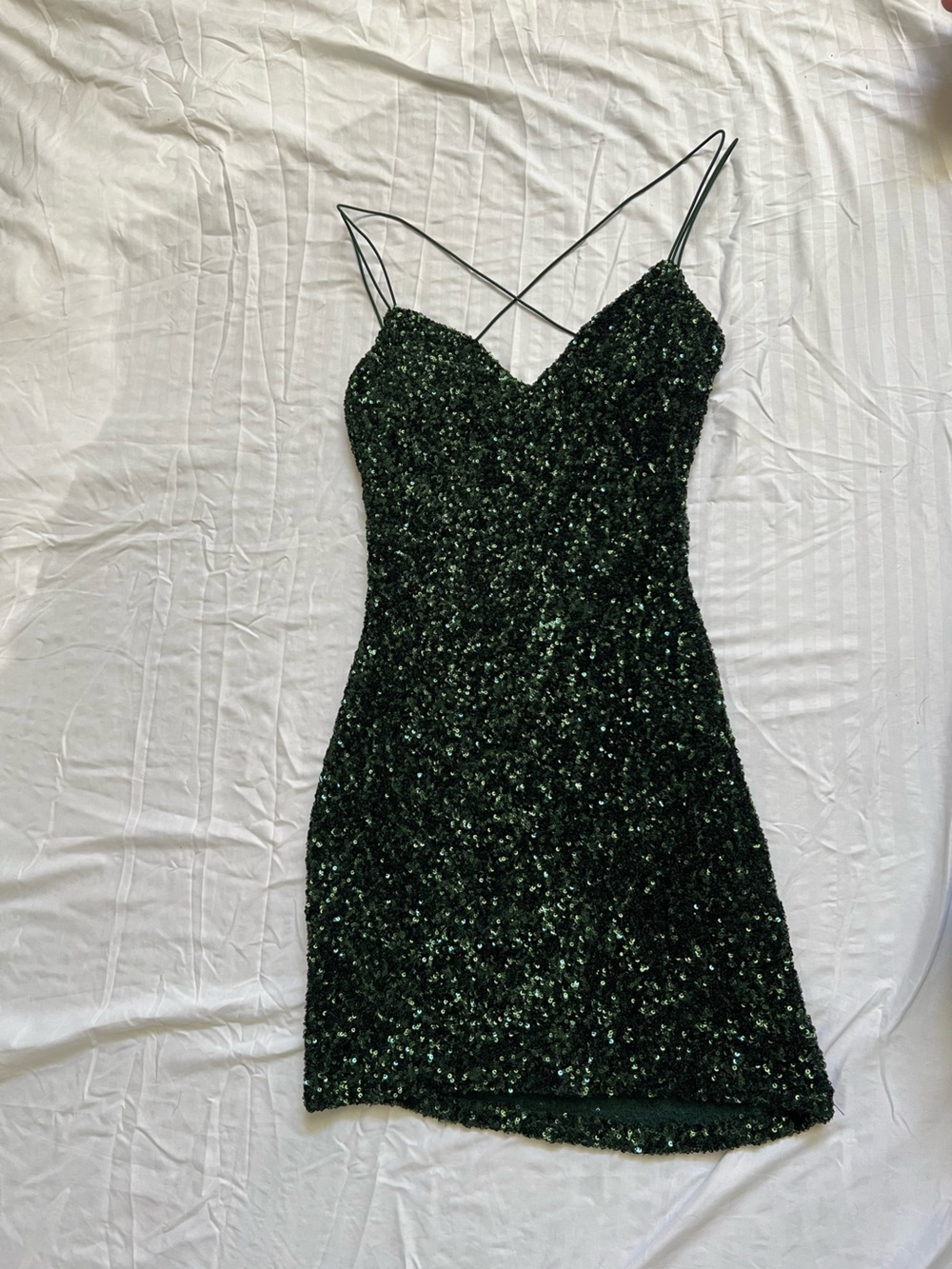 B Darlin Emerald Green Strapless Sequin Dress
